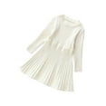 thumbnail image 1 of SERTG Children Knit Sweater Dress Solid Color Long Sleeve Round Neck Princess Cute Comfortable Casual Fall Winter Skirt for Kids 3-9 Years(White,4 Years), 1 of 6