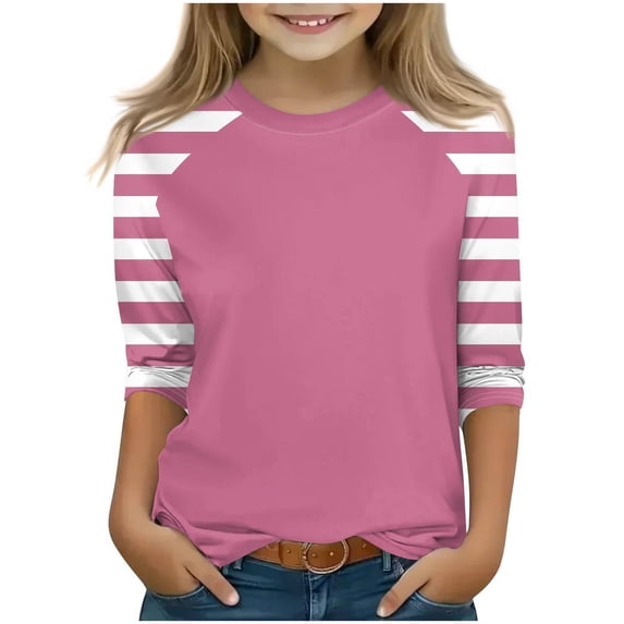 SERTG Children Round Neck 3/4 Raglan Sleeve Shirts Spring Fall Casual Fashion Blouse with Plaid Printing for Kids 4-15 Years(Purple#1,5 Years)