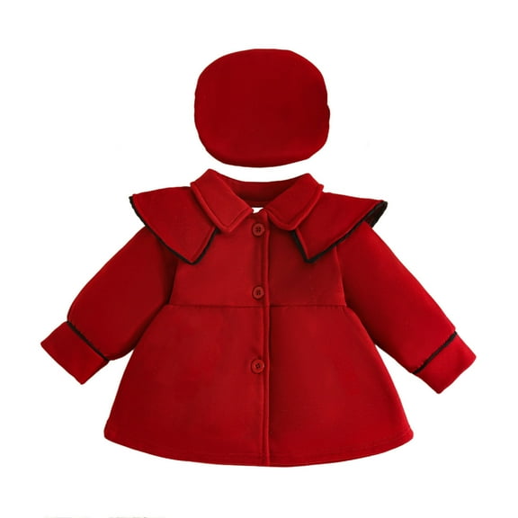 SERTG Children Solid Color Hooded and Hat Two Piece Set Long Sleeve Round Neck Fall Winter FleeceLined Cozy Outfit for Kids 1-3 Years(Red,6-9 Months)