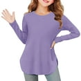 thumbnail image 1 of SERTG Children Solid Color Leisure Round Neck Shirts Spring Fall Hem Side Slit Soft Tunic Tops Long Sleeves Blouse for Kids 3-12 Years (Purple,5 Years), 1 of 5