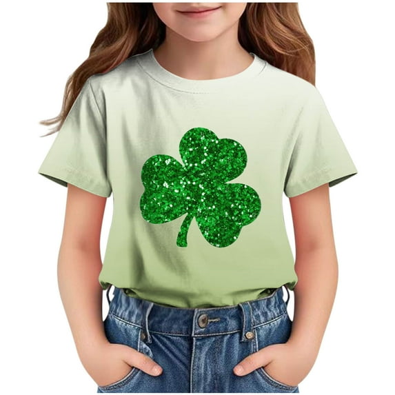 SERTG Children St Patricks Day Print Short Sleeve Tee Round Neck Casual Summer Wear Holiday Party Kids Shirt Festive Top(White,5 Years)
