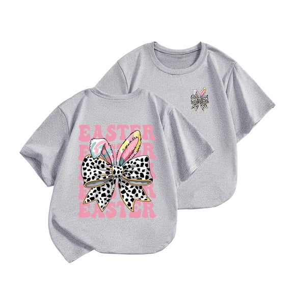 SERTG Children T-Shirt Easter Print Casual Loose Fit for Holiday Activities Short Sleeved Round Neck Top(Gray#3,9-10 Years)