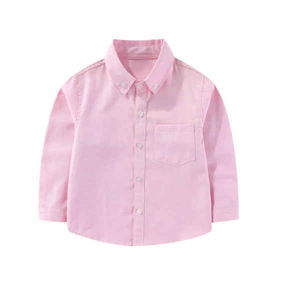 SERTG Children's Formal Casual Dress Shirt – Long Sleeve Solid & Striped Button Up Tops Child Child School or Party Wear(Pink#1,6-7 Years)