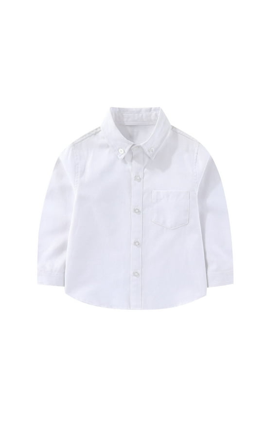 Children's Formal Casual Dress Shirt – Long Sleeve Solid & Striped Button Up Tops Child Child School or Party Wear(White#1,10-11 Years)