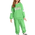 thumbnail image 1 of SERTG Children's Halloween Two-Piece Set Hooded Sweatshirt with Cute Printed +Casual Long Pants Long Sleeved Set Tops and Pants for Kids 2-13 Years(Green,6 Years), 1 of 5
