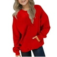 thumbnail image 1 of SERTG Children's Hoodless Sweatshirt Fall Winter Solid Color Top Casual Sports Round Neck Sweatshirt Long Sleeved Sweatshirt with Pockets Top for Kids 2-12 Years(Red,3-4 Years), 1 of 6