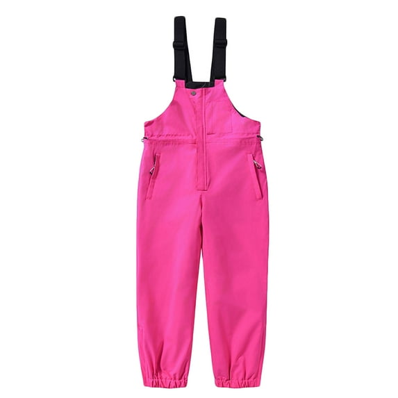 SERTG Children's Pants Color Blocked Zipper Multi Pocket Workwear Pants Winter Windproof Waterproof Warm and Thick Skiing Pants Long Pants for Kids 3-13 Years(Hot Pink,3-4 Years)