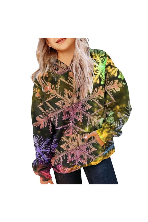 Children's Shirt Long Sleeved Christmas Printed Round Neck Top Suitable Boys And Girls Aged Hooded Sweatshirt(Gold,4 Years)