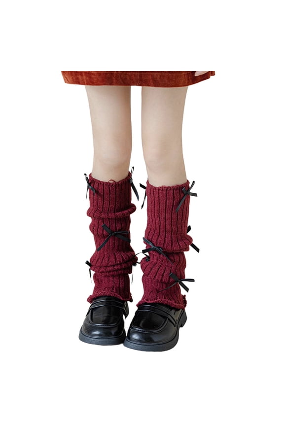 Children's Socks Girls Knit Thickened Warm Long Tube Socks Sweet Sock with Bow Fleece Fall Winter Leg Covers Pile Up Socks(Red,3-15 Years)