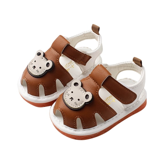 SERTG Childrens Sandals Summer Squeaky Shoes Soft Sole Non-Slip with Bear Print Walking Outdoor Play Comfortable Shoes Kids Footwear(Brown#1,0-6 Months)