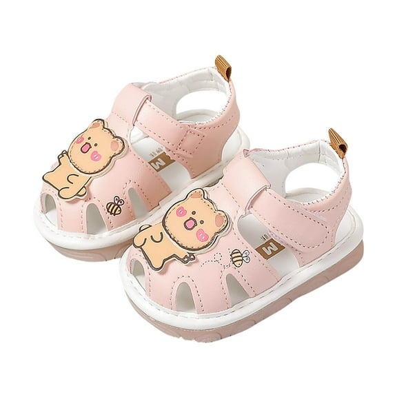SERTG Childrens Sandals Summer Squeaky Shoes Soft Sole Non-Slip with Bear Print Walking Outdoor Play Comfortable Shoes Kids Footwear(Pink,0-6 Months)