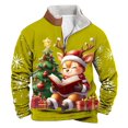 thumbnail image 1 of SERTG Christmas Tops Men's Half Zip Christmas Fashion Cute Print Pullover Front Pockets Stand Collar Long Sleeve Hoodless Sweatshirt Casual Holiday Gifts(Yellow,3XL), 1 of 3