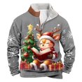 thumbnail image 1 of SERTG Christmas Tops Men's Half Zip Christmas Fashion Cute Print Pullover Front Pockets Stand Collar Long Sleeve Hoodless Sweatshirt Casual Holiday Gifts(Gray,L), 1 of 3