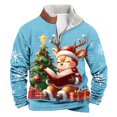 thumbnail image 1 of SERTG Christmas Tops Men's Half Zip Christmas Fashion Cute Print Pullover Front Pockets Stand Collar Long Sleeve Hoodless Sweatshirt Casual Holiday Gifts(Light Blue,4XL), 1 of 3