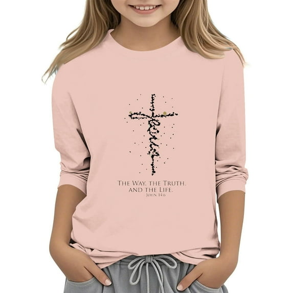 SERTG Cute Holiday Long Sleeve Shirt for Kids Child– Themed Round Neck Tops with Fun Prints Toddler Big Child Celebration Wear Spring Autumn(Pink#2,9 Years)