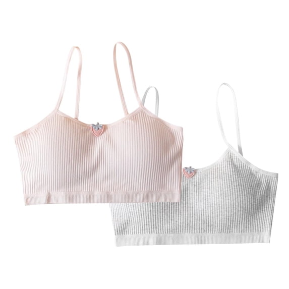 SERTG Girls 2PC Straps Training Bra Lightly Lined Seamless Breathable Comfort Solid Color School Activities Daily Underwear First Bra(Gray,7-13 Years)