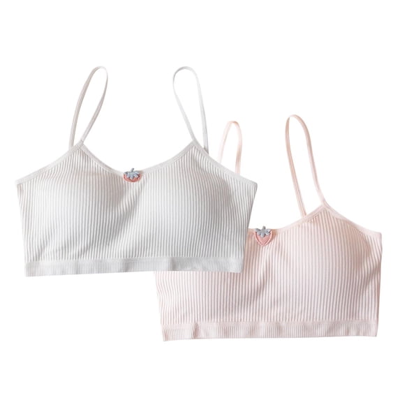 SERTG Girls 2PC Straps Training Bra Lightly Lined Seamless Breathable Comfort Solid Color School Activities Daily Underwear First Bra(Pink,7-13 Years)