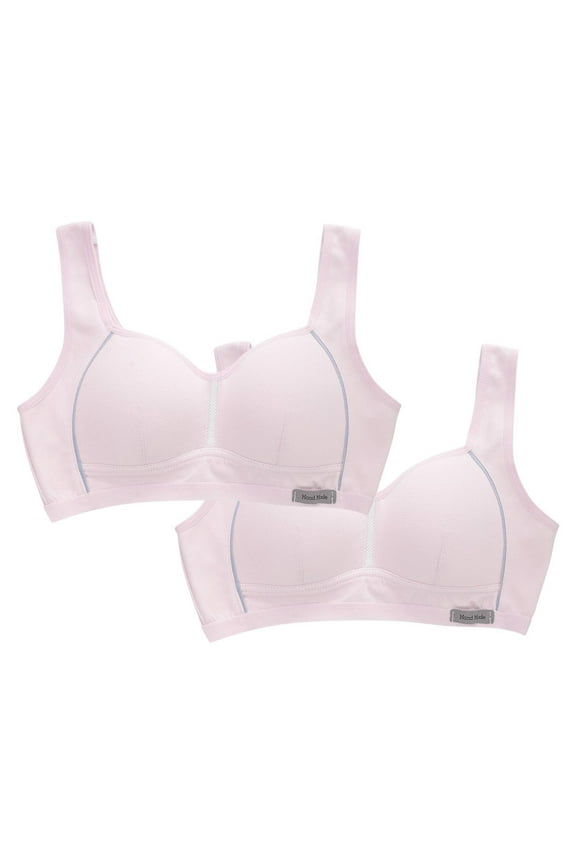 Girls 2PC Training Bra Lightly Lined Seamless Breathable Comfort Solid Color School Activities Daily Underwear First Bra(Pink,12-13 Years)