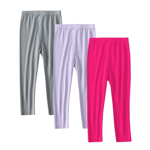 SERTG Girls 3 Pack Solid Color Leggings Lightweight Skinny Pants Spring Fall Soft Stretchy Comfortable Fitted Base Layer Pants for Kids 2-13 Years(Purple#10,3 Years)