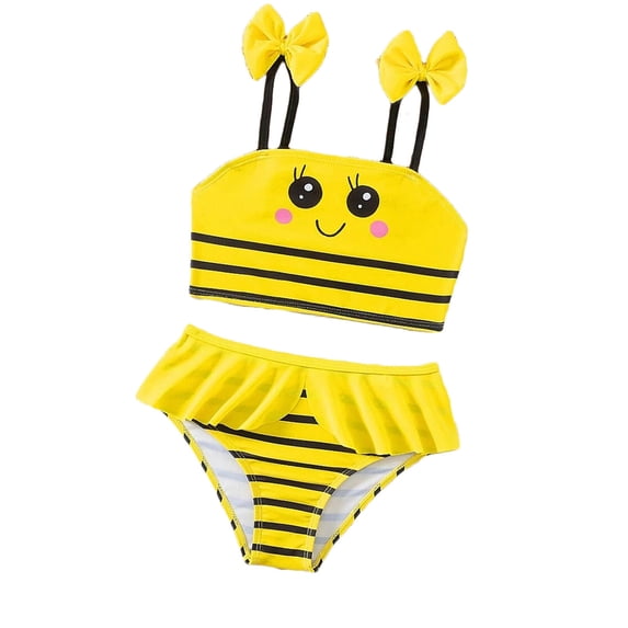 SERTG Girls Bikini Swimsuit Two Piece Set Funny Bee Swim Dress Kids Beach Pool Activities Summer Play Swim Set(Yellow,9-10 Years)