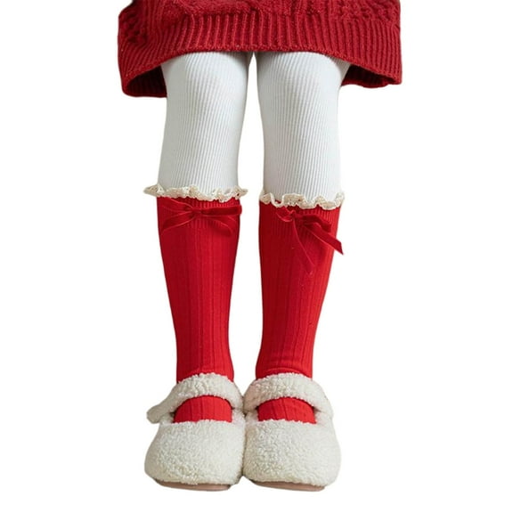 SERTG Girls Christmas New Years Knit Knee Socks Festive Thermal Fall Winter Warm Soft Long Stocks Party Holiday Cute Kids Socks(Watermelon Red#5,Free Size)