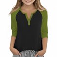 thumbnail image 1 of SERTG Girls Color Block Casual Top with Button V-Neck 3/4 Sleeve Spring Summer Fashion Blouse Everyday Wear for Kids(Green#1,11 Years), 1 of 6