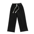 thumbnail image 1 of SERTG Girls Corduroy Pants Straight Wide Leg Casual Sports Pants with Drawstring Fall Winter Fleece-Lined Comfortable Fit Kids Trousers (Black,5-6 Years), 1 of 5