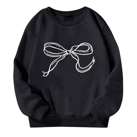 SERTG Girls Cute Bow Print Blouse Long Sleeve Round Neck Shirts Kids Spring Fall Casual Everyday Festival Pullover Top(Black,2-3 Years)