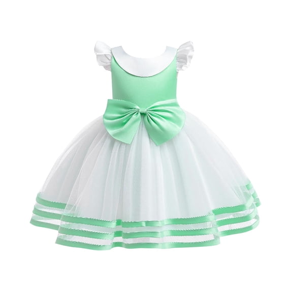SERTG Girls Dress Floral Sheer Sweep Train Halloween Sleeveless Round Neck Role Play Outfit for Big Kids 4-10 Years(Green#1,6 Years)