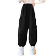 thumbnail image 1 of SERTG Girls' Fashion Cargo Pants Solid Color Spring Fall Casual Soft Long Pants for Children 5-16 Years(Black,11 Years), 1 of 7