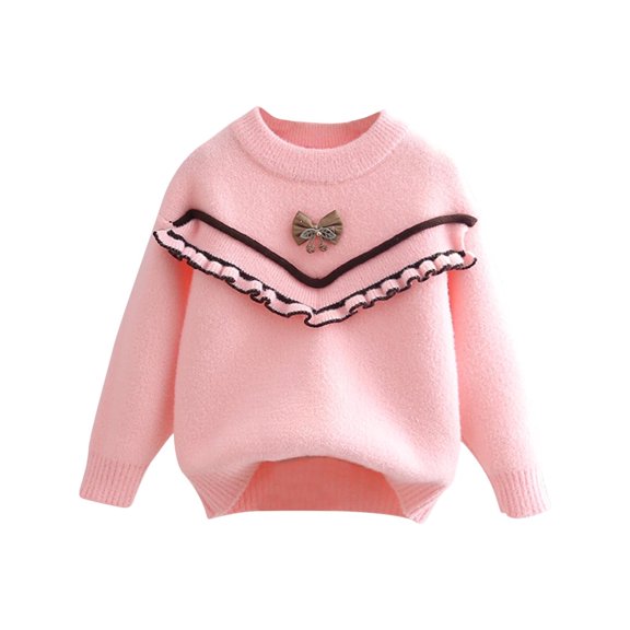 SERTG Girls Fashionable Pullover Knit Sweater Thickening Warm Comfortable Tops with Cute Pattern for Children 3-7 Years(Pink#6,4 Years)