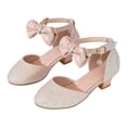 thumbnail image 1 of SERTG Girls Glitter Heel Sandals Kids Princess Dress Shoes Bow Dangling Crystal Adjustable Buckle Ankle Strap Round Toe Low Block Heel Wedding Party Performance Casual Wear Shoes(11.5-12 Years), 1 of 9