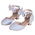 thumbnail image 1 of SERTG Girls Glitter Heel Sandals Kids Princess Dress Shoes Bow Dangling Crystal Adjustable Buckle Ankle Strap Round Toe Low Block Heel Wedding Party Performance Casual Wear Shoes(5-5.5 Years), 1 of 9
