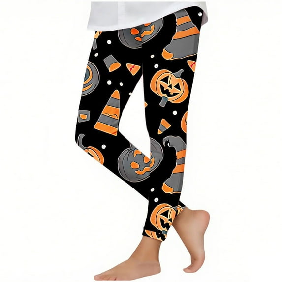 SERTG Girls' Halloween Fashion Printed Pants Slim Fitted Leggings Soft Outerwear Pants for Children 3-8 Years(Multicolor,4 Years)