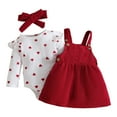 thumbnail image 1 of SERTG Girls Heart Print Long Sleeve Overalls and Dress Set with Bow Hairband Fall Winter Soft Cotton Three-Piece Outfit(Red,6-9 Months), 1 of 9