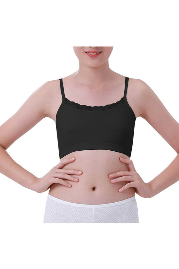 Girls Lace Straps Lightly Lined Training Bra Seamless Bra Light Support Bralette School Daily Wear Kids Comfort First Bra(Black,12-13 Years)
