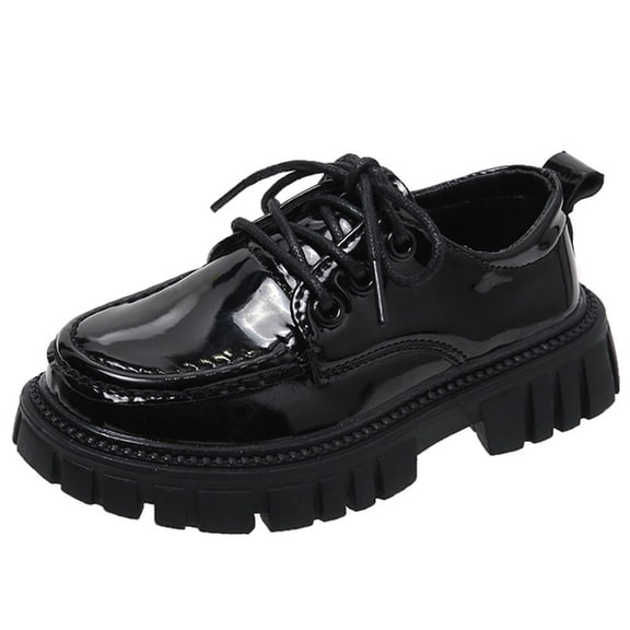 SERTG Girls Leather Lace Up Shoes British Style Sole Uniform Loafers for School and Casual Wear Comfortable Dress Shoes for Girls Everyday Use and Classic Footwear(Black,4-4.5 Years)