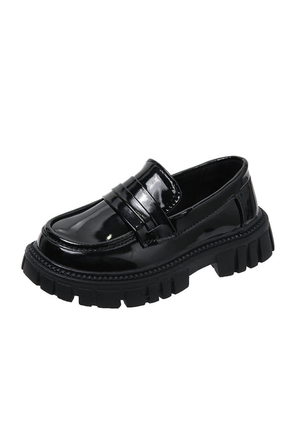 Girls Leather Loafers British Style Sole Uniform Shoes for School and Casual Wear Comfortable Dress Shoes for Girls Daily Activities and Special Events Classic Shoes(Black,3.5-4 Years)