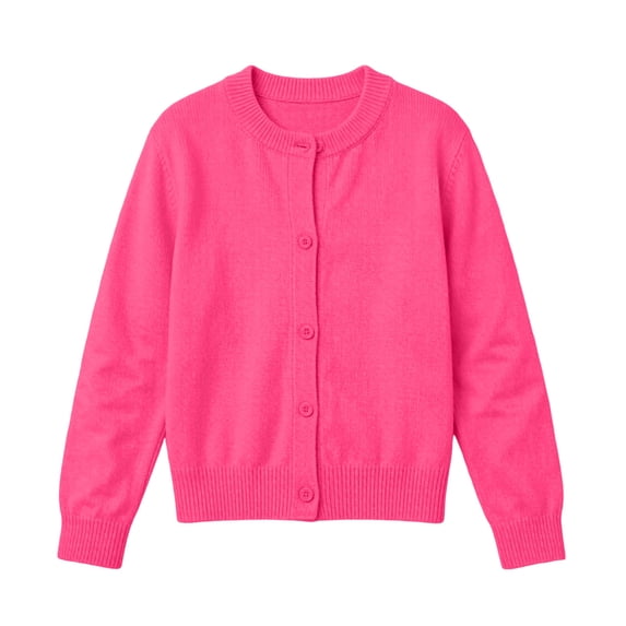 SERTG Girls Long Sleeve Knit Cardigan Crew Neck Button Sweater Soft Solid Color Casual Toddler Kids School Daily Layering Wear Cardigan Tops