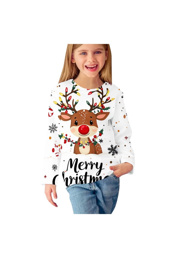 Big Kids Christmas Print Hoodie Brushed Fleece Round Neck Long Sleeve Pocket Front Casual Top for Boys Girls 4-14 Years(Multicolor,9-10 Years)