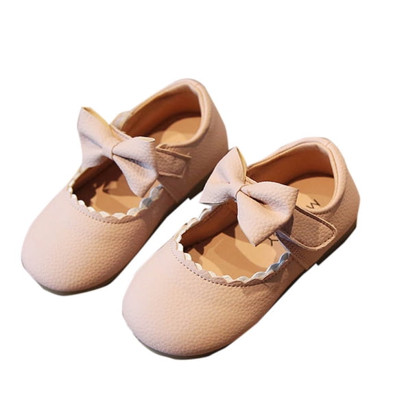 SERTG Girls Mary Jane Flats Kids Princess Dress Shoes Scalloped Lace Trim Front Bow Hook and Loop Strap Round Toe Flexible Non Slip Rubber Sole Infant Daily Walking Casual Wear Flats(5 Years)
