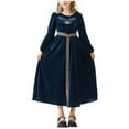 thumbnail image 1 of SERTG Girls Medieval Court Halloween Garb 2-Piece Long Sleeve Dress with Sash Pretend Play Regal Cosplay Outfit for Kids 5-12 Years(Blue,7 Years), 1 of 5