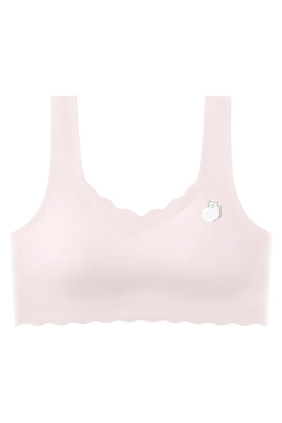 Girls Prints Ruffle Training Bra Lightly Lined Breathable Solid Color Seamless School Daily Wear Undergarment Bralette(Pink#2,14-15 Years)