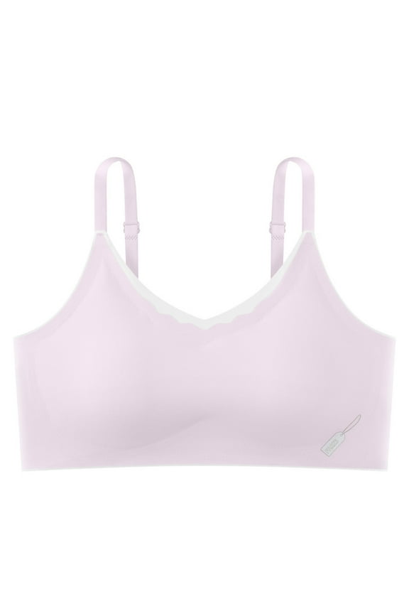 Girls Prints Ruffle Training Bra Lightly Lined Breathable Solid Color Seamless School Daily Wear Undergarment Bralette(Purple,13-14 Years)