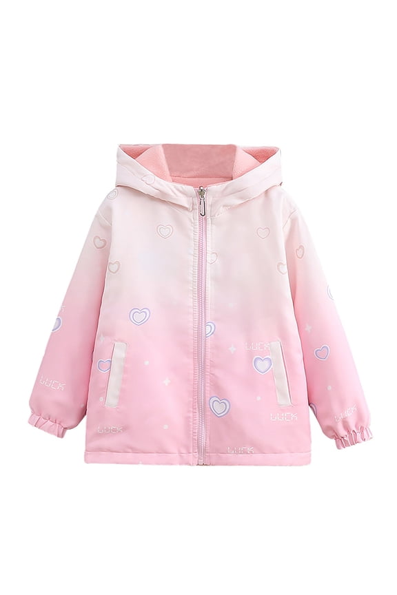 Girls Reversible Wear Jacket Hooded Outer Thermal Layer Fall Active Versatile Outerwear for Kids 4-15 Years(Pink,5 Years)
