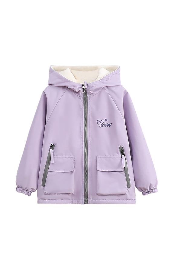 Girls Reversible Wear Jacket Hooded Outer Thermal Layer Fall Active Versatile Outerwear for Kids 4-15 Years(Purple,5 Years)