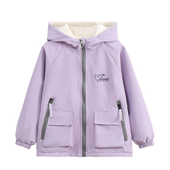 SERTG Girls Reversible Wear Jacket Hooded Outer Thermal Layer Fall Active Versatile Outerwear for Kids 4-15 Years(Purple,7 Years)