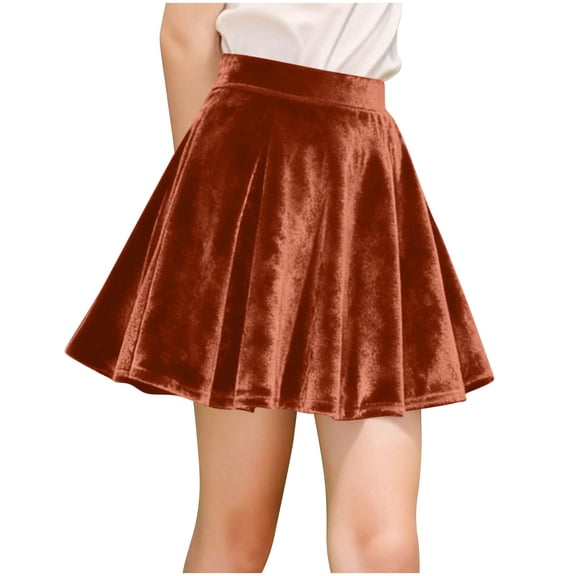 SERTG Girls Ruffle Elastic Waist Party Skirt Soft Comfortable Spring Summer Fall School Style Short Skirt Everyday Wear for Kids(Coffee#1,14-15 Years)