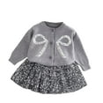 thumbnail image 1 of SERTG Girls Sequined Bow Knit Top and Skirt Set Long Sleeve Round Neck Kids Casual Fall Winter Two-Piece Outfit(Gray,2-3 Years), 1 of 9