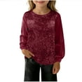 thumbnail image 1 of SERTG Girls Solid Color Blouse Shirt Sequin Mesh Round Neck Long Sleeve Party Top Kids Spring Fall Holiday Pullover(Wine,9-10 Years), 1 of 7